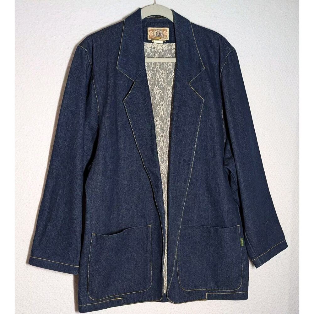 Vtg 80s BIS BIS Denim Jacket Women Sz Small / Medium Dk Blue Long Oversize